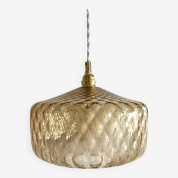 Vintage pendant lamp in gilded chiseled glass
