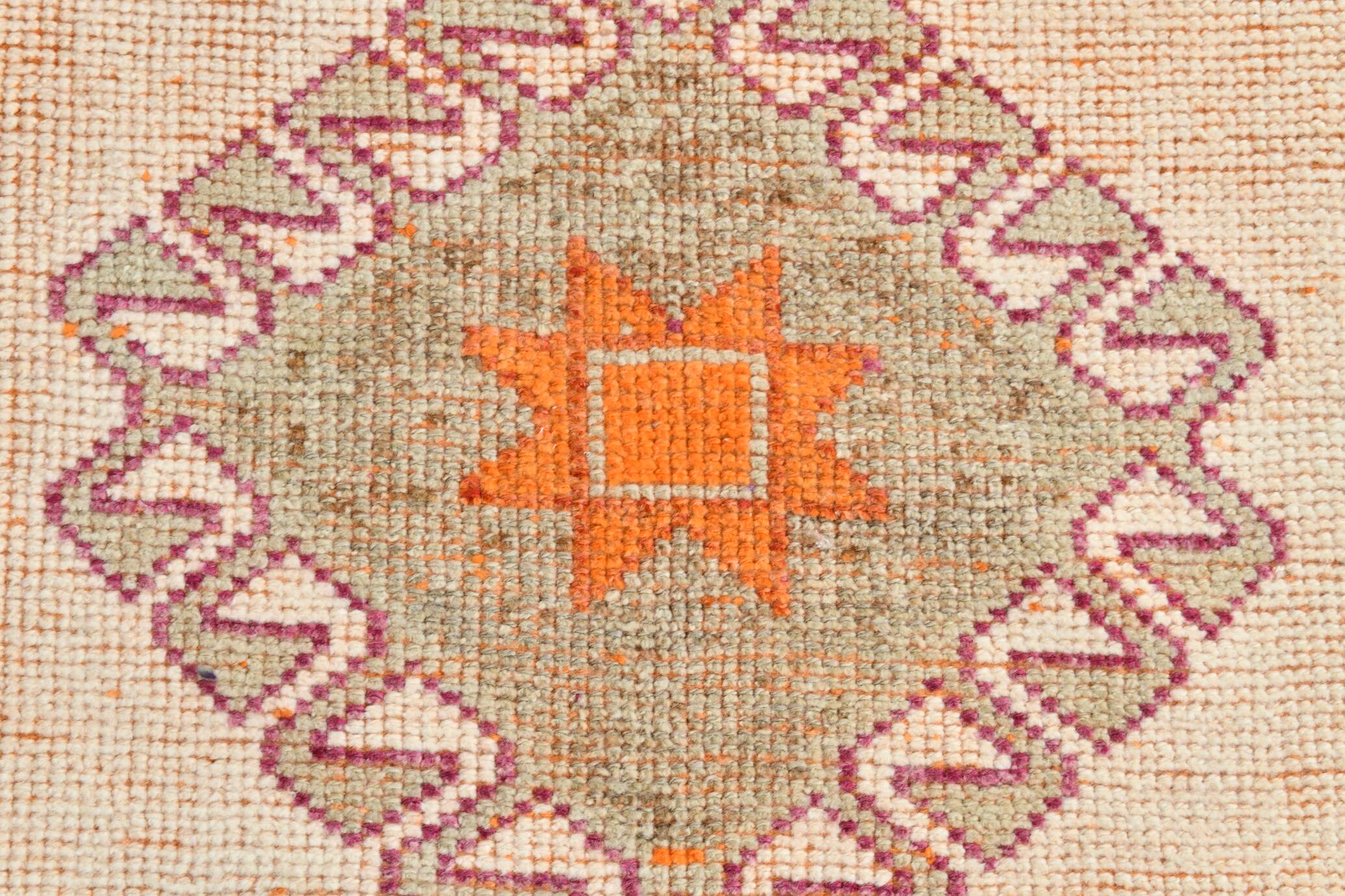 Vintage Orange Pattern Turkish Runner Rug, 95x342 Cm