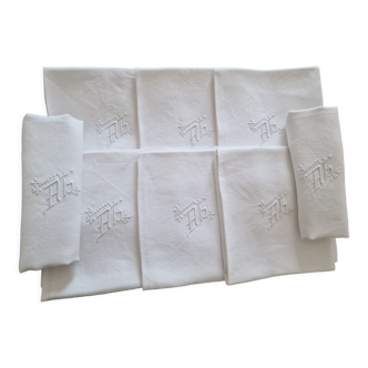 8 antique damask towels in embroidered white linen