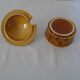 Confiturier cup pot barbotine faience of Sarreguemines strawberry decoration