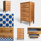 Chiffonnier pieds compas bois brut 1950