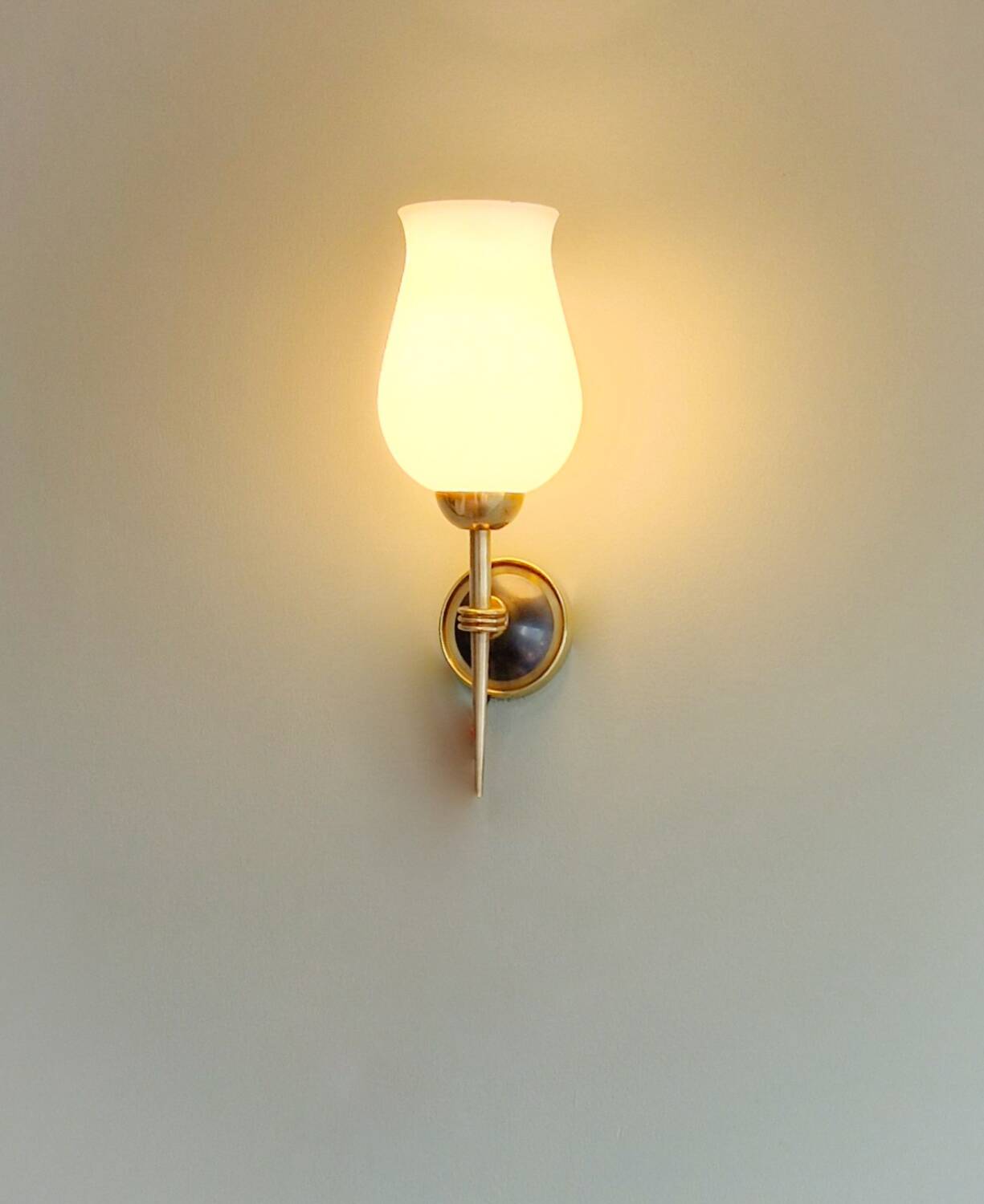 Pair of opaline and brass wall lights, 1950
