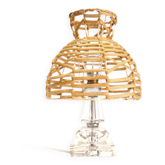 Crystal base lamp and rattan lampshade