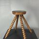 Midcentury bobbin wood turned farm house stool, France ca 1960s
