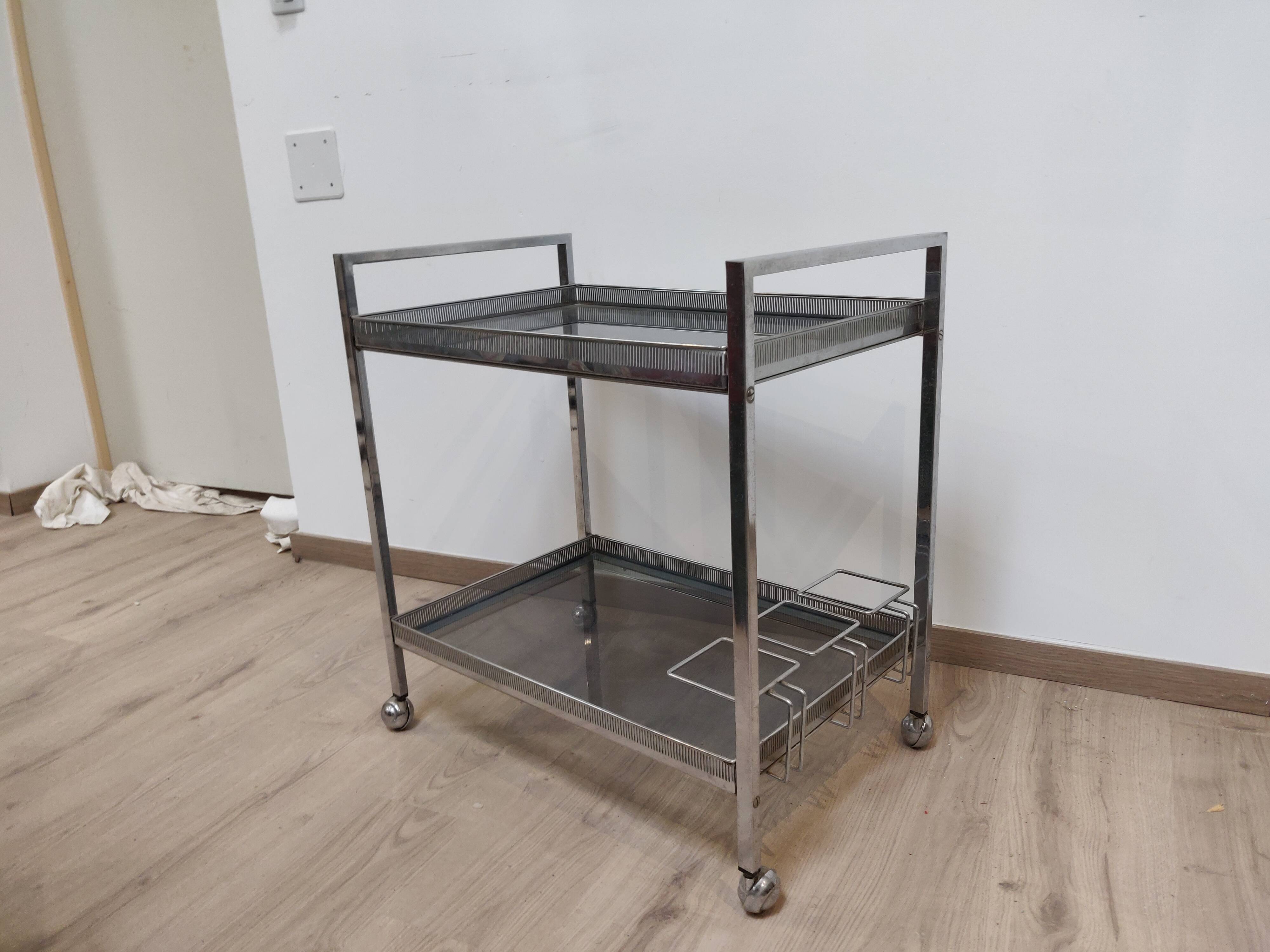 Dessert bar in chromed metal and smoked glass circa 1960