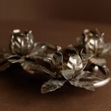 Silver-plated Metal Candlestick with 3 Flower Cups - Vintage Mid-Century Italian Design (1960s)