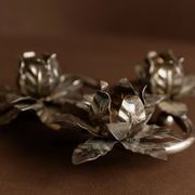 Silver-plated Metal Candlestick with 3 Flower Cups - Vintage Mid-Century Italian Design (1960s)