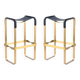 Pair of blue metal and brass stools without a backrest.