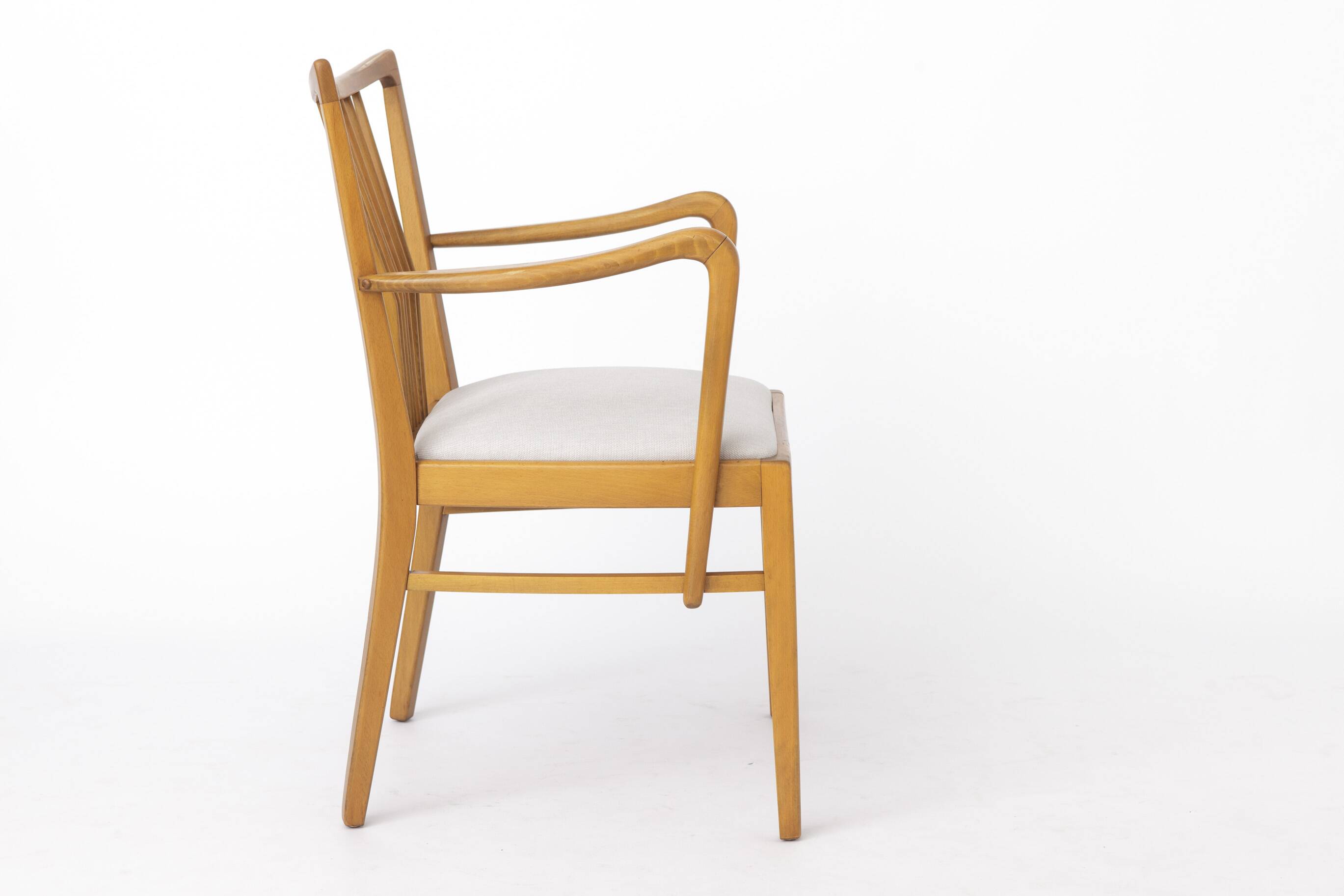 Pair of 1950s Vintage Armchairs, Restored Beech Wood & Light Gray 1950s