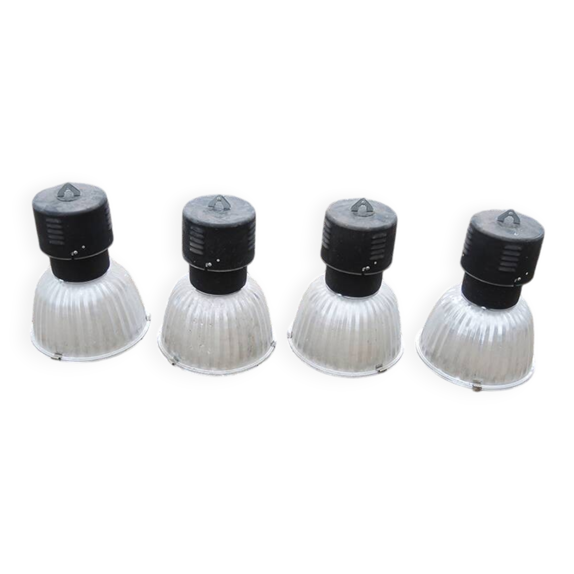 4 old metal workshop pendant lights