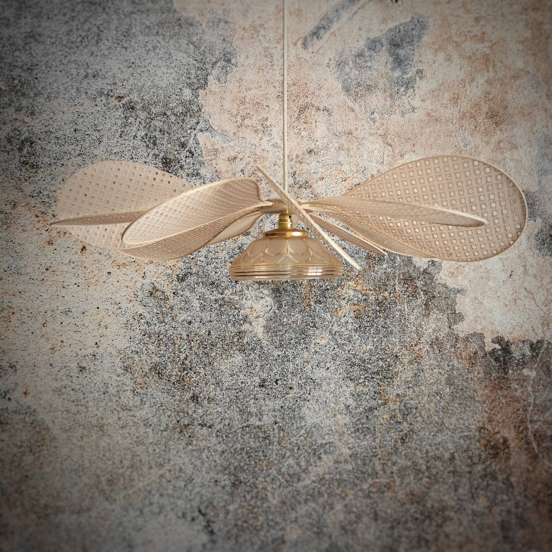 Rattan and English embroidery flower pendant light