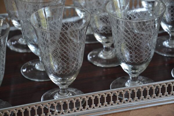 12 verres à vin/eau verre gravé guirlande art nouveau
