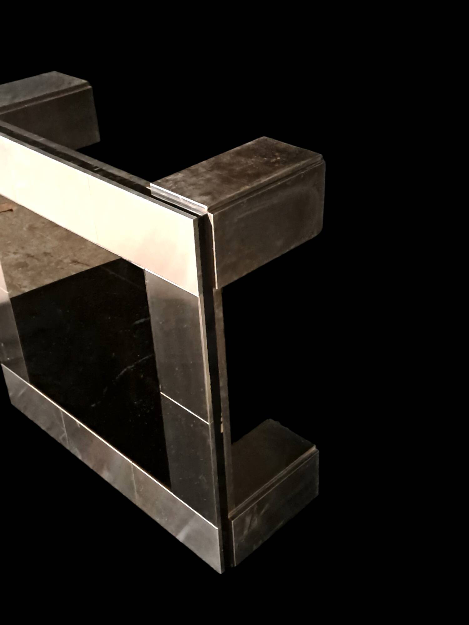 Chrome table 1970 black glass top, in the style of Willy Rizzo.