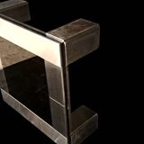 Chrome table 1970 black glass top, in the style of Willy Rizzo.