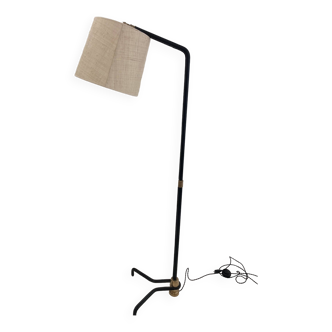 LEATHER-COVERED READING LIGHT BY JACQUES ADNET WITH ITS CUSTOM-MADE LAMPSHADE