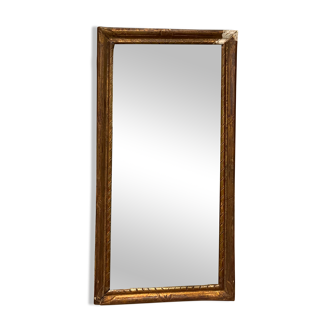 Miroir ancien en bois et stuc doré forme allongée moulure fine