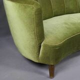 Danish curved velvet banana sofa, 1950