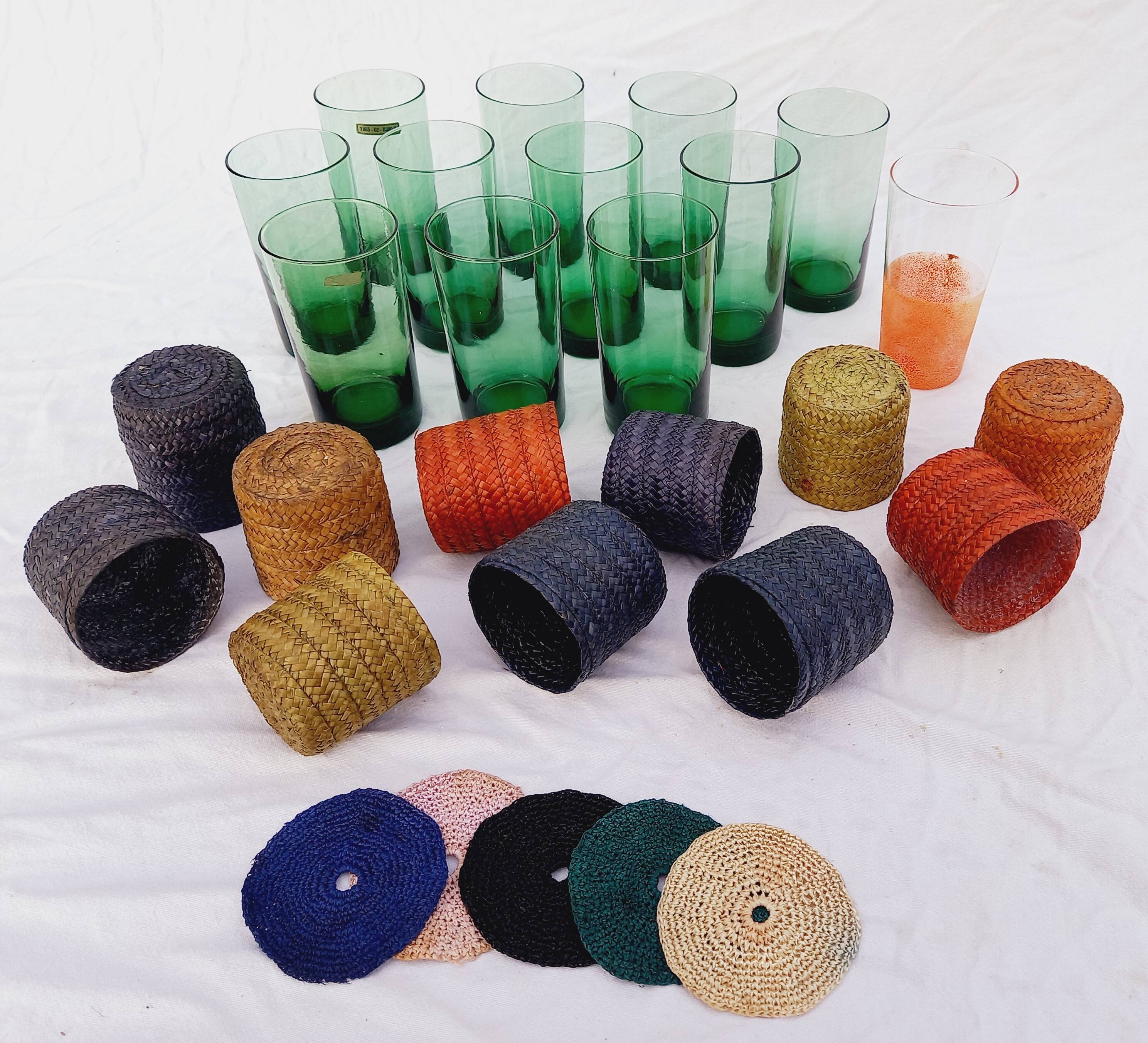 Set of 11 vintage green tinted glasses