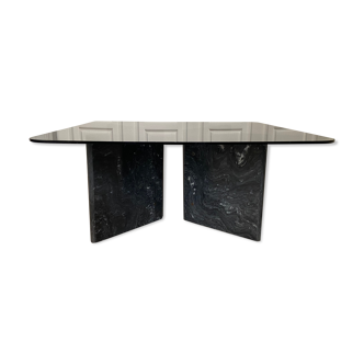 Black marble and smoked glass coffee table, 1970