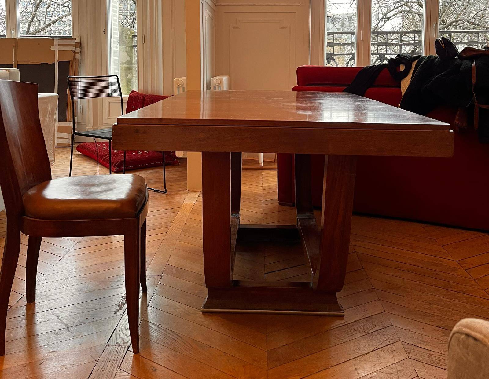 Table art déco + 6 chaises + 2 rallonges