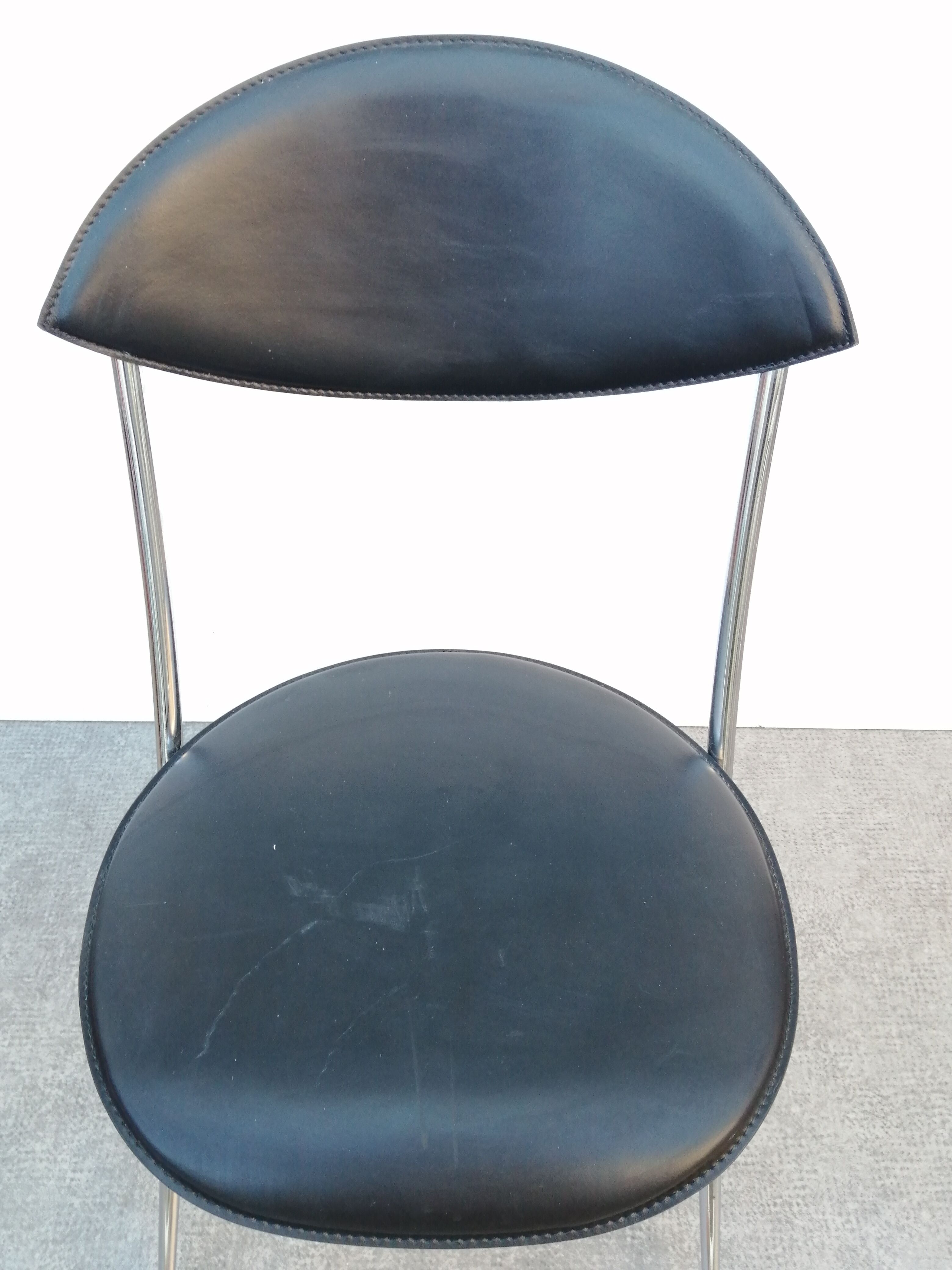 Vintage chrome and leather folding chair made in Italy Zanotta Arper style 1970