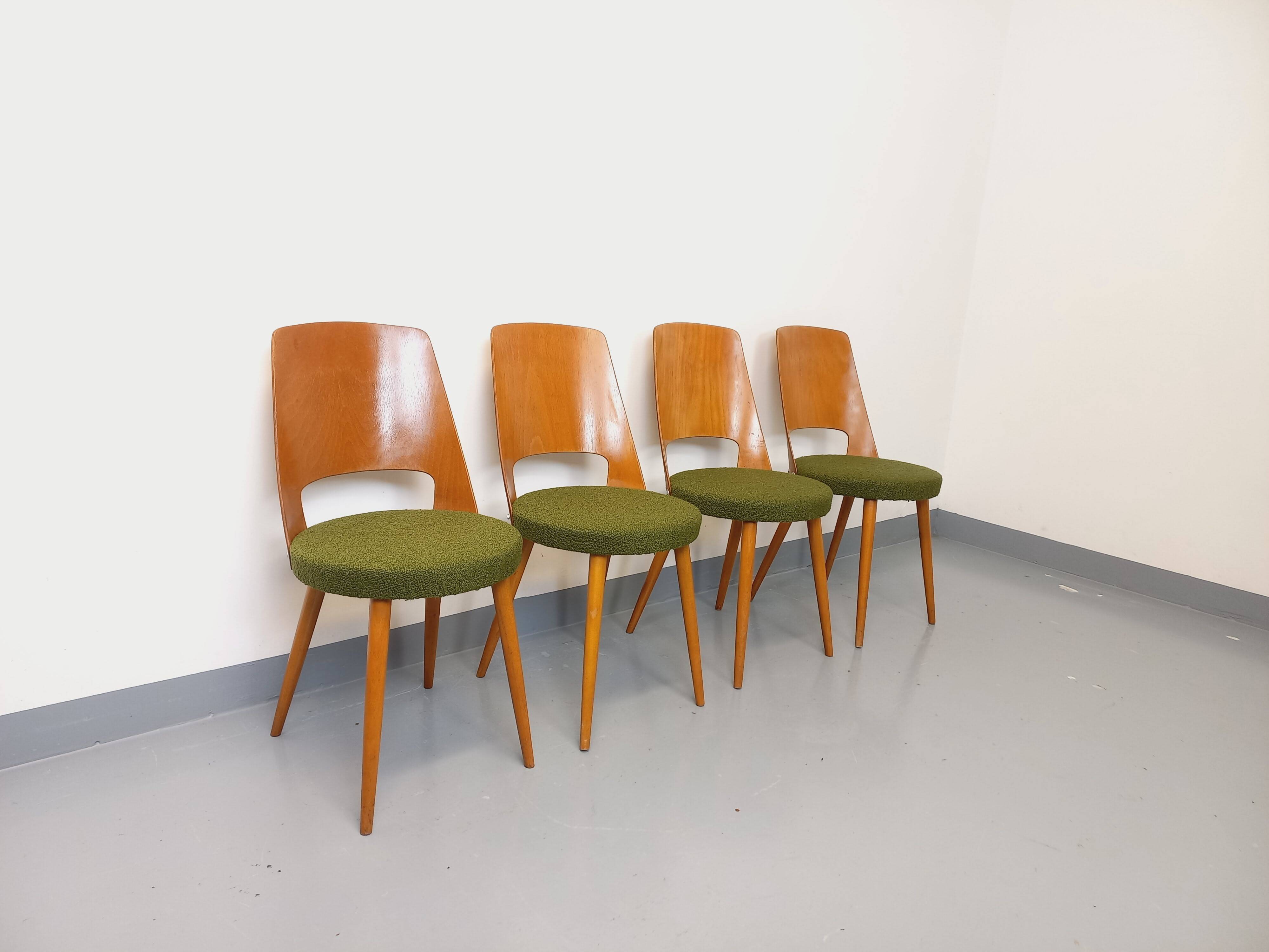 Set of 4 vintage Baumann Mondor chairs in terry cloth wood