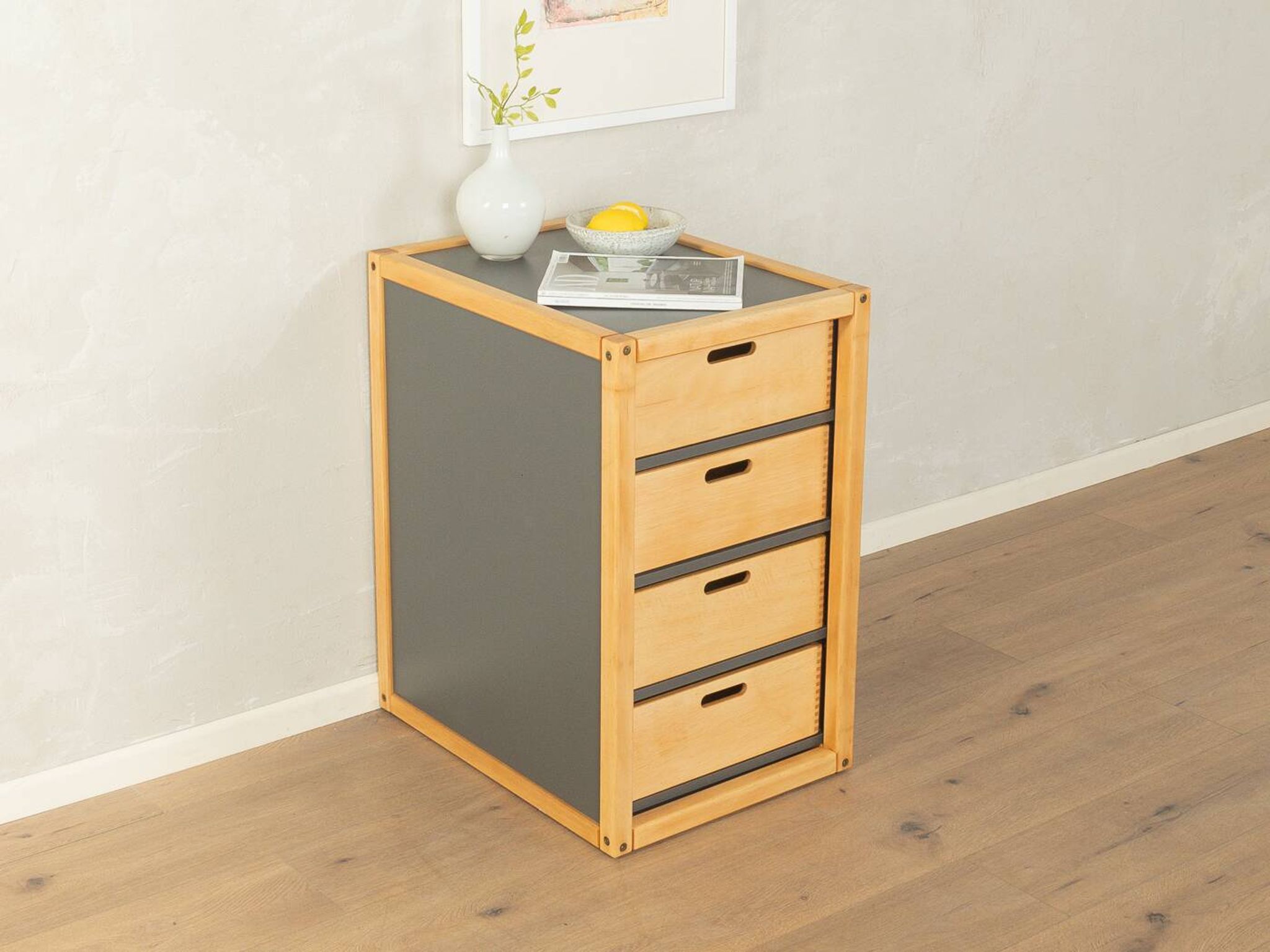 Commode Flötotto, années 1970, hêtre, HPL gris, 4 tiroirs