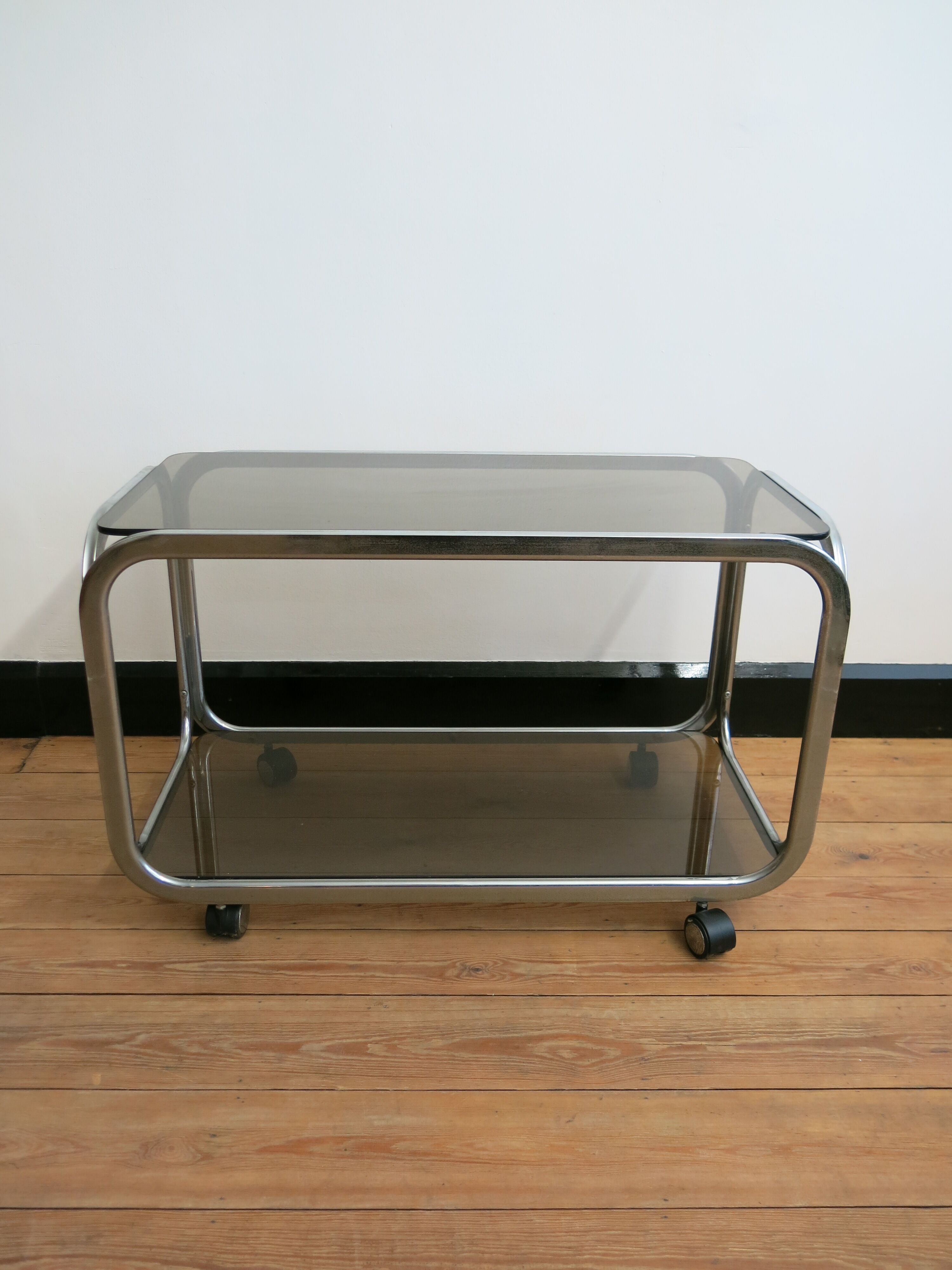 Space Age coffee table in smoked glass and chrome steel, 1970s