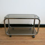 Table basse Space Age en verre fumé et acier chromé, 1970s