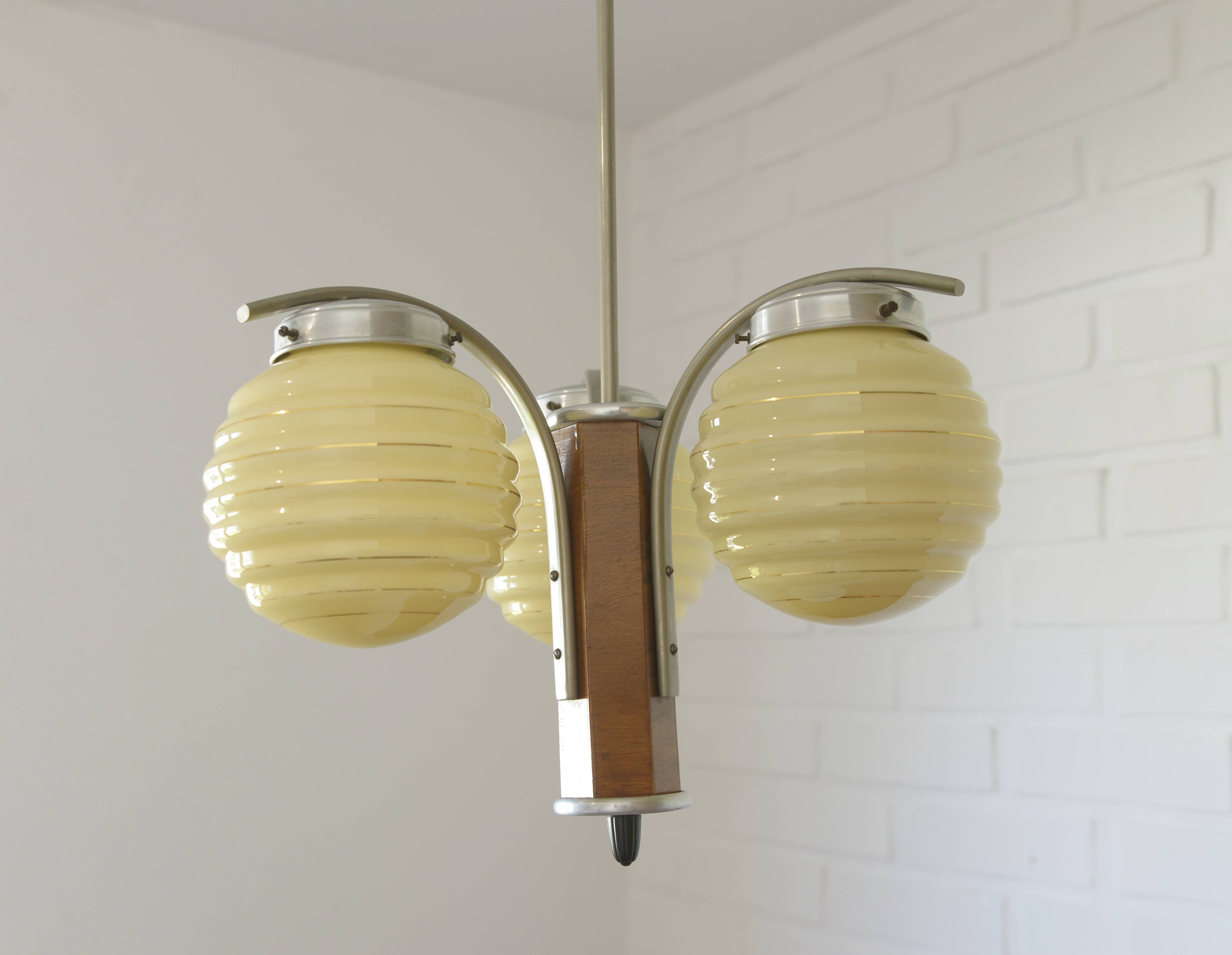 Original Art Deco Chandelier Antique Hand Blown Glass Pendant Light 1940's