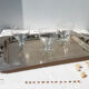 Vintage tray in silver stainless steel and palm tree