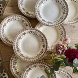 Lot de 10 assiettes creuses anciennes en terre de fer, décors d'hirondelles de HBC