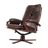 Fauteuil de salon pivotant vintage en palissandre et cuir design danois rétro années 70