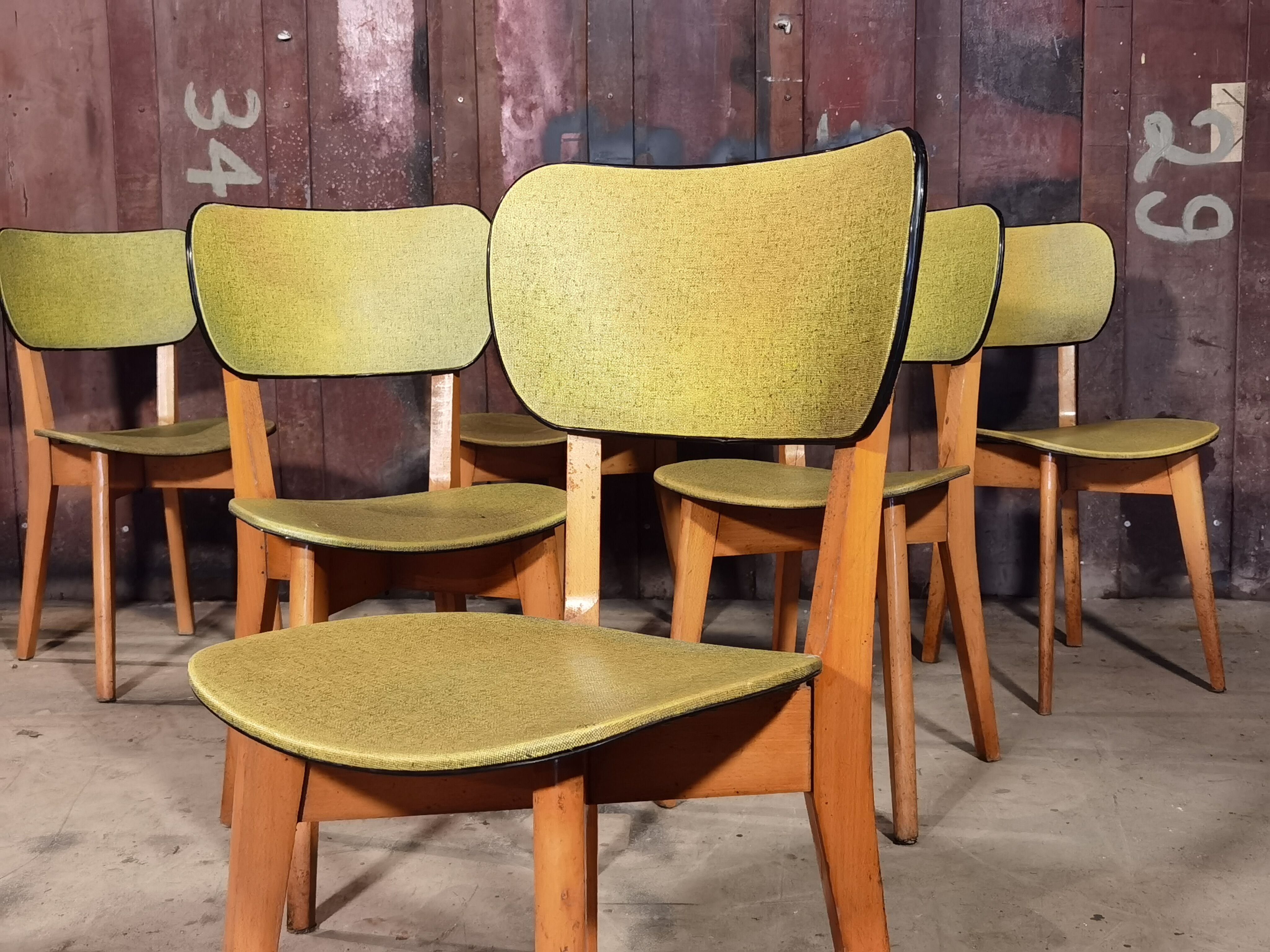 Lot of 6 chairs compass feet 1970