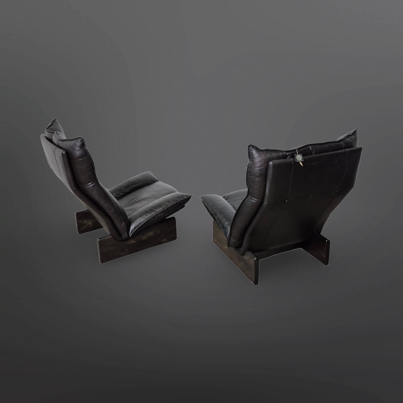 Set of 2 black leather lounge chairs by Peem Oy, Finland 1970s