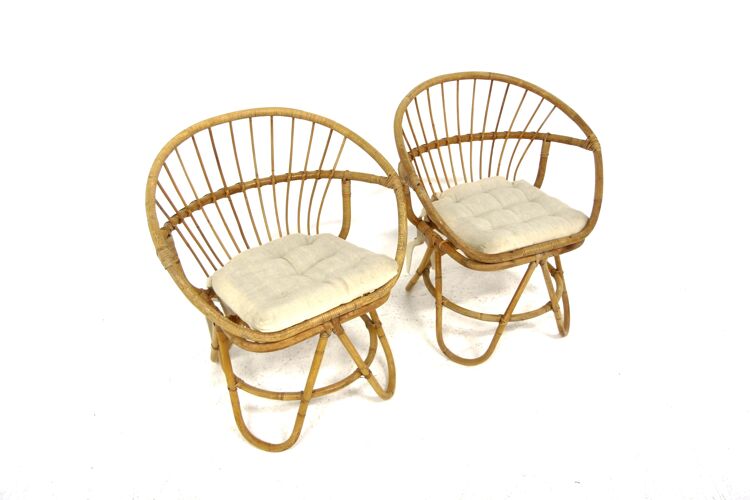 Set de 2 fauteuils en rotin, Suède, 1960