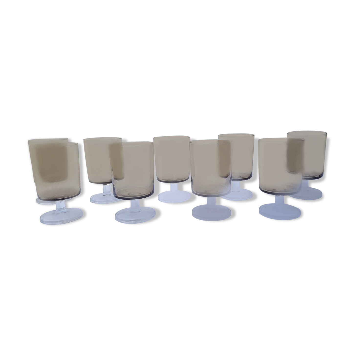 Set of 9 smoked glass wine glasses 70's