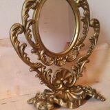 Baroque oval mirror pivoting on foot Golden brass 20x15cm