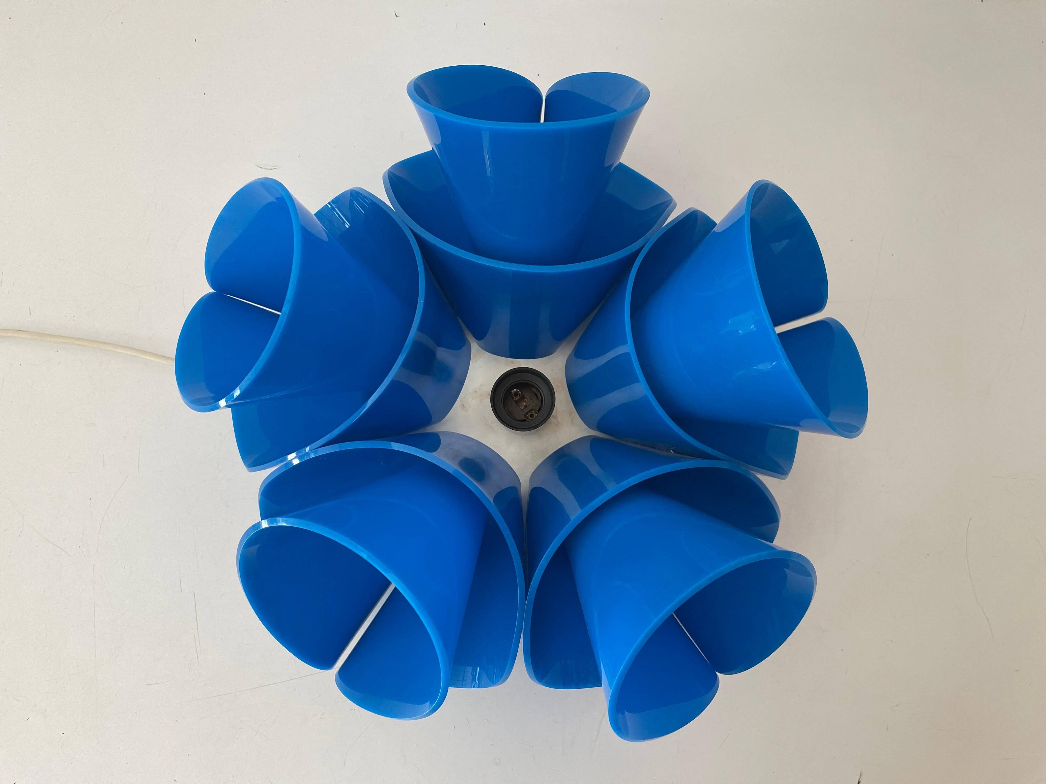 Blue plexiglass table lamp, Flower Design, 1970s, Italy.