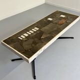 Ancienne table basse en pierre mosaïque design années 70 pied métal vintage