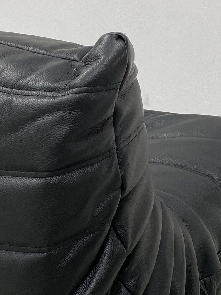 Togo lounge chairs in black leather attributed to Michel Ducaroy for Ligne Roset, set of 2