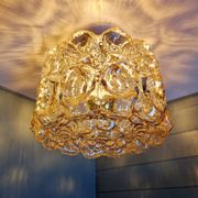 Brass and amber textured glass ceiling light, design by Helena Tynell, Limburg.