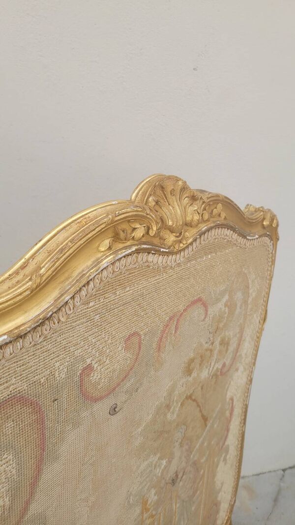 Pare-feu écran de cheminée style Louis xv en bois doré 19ème tapisserie