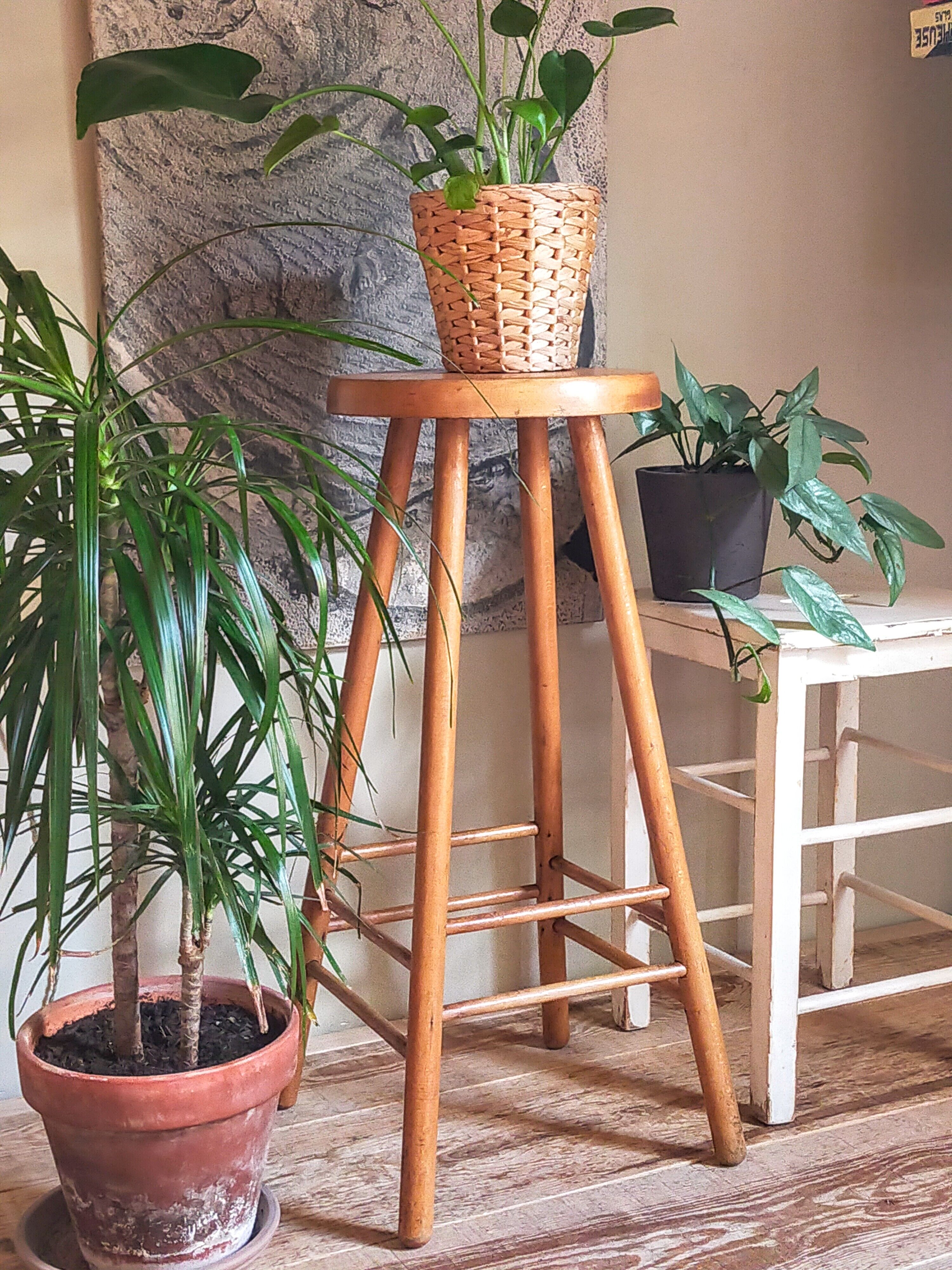 Vintage solid blond wood bar stool