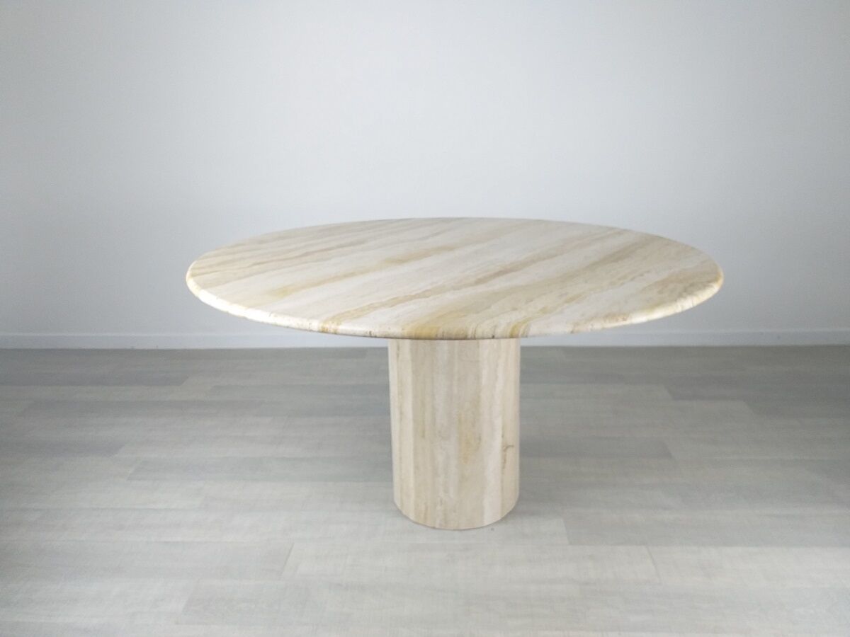 Travertine dining table design Jean-Charles Roche Bobois vintage 70s