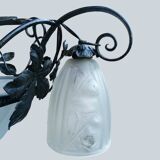 Wrought iron and art deco glass chandelier - Degué Workshops