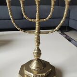 5-branched Jewish menorah/candlestick. Dedicated to mourning. In gilded bronze.