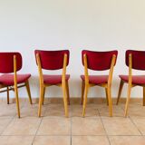 Set of 4 vintage chairs in oak and skai 1970