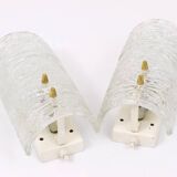 Pair of wall sconces by J.T. Kalmar, brass and textured glass, Austria, 1950s.