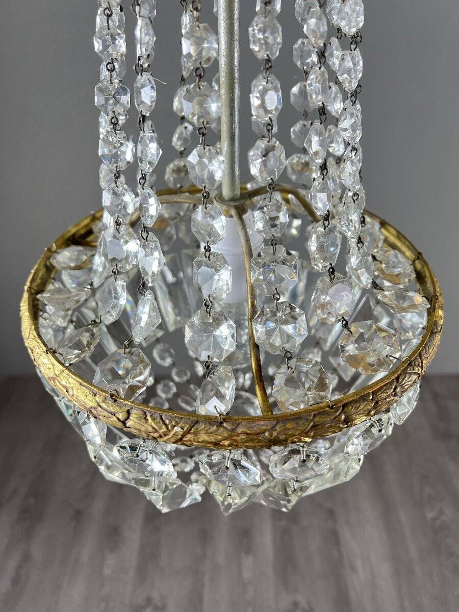 Pair of bronze and crystal chandelier pendants, late 19th century.